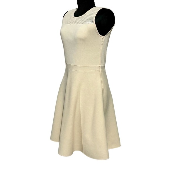 Ann Taylor Ivory Knit Sheer Mesh Yoke Sleeveless A-line Fit & Flare Dress size M - Picture 3 of 10